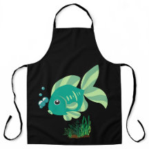 Poisson vert avec bulles et plantes aquatiques