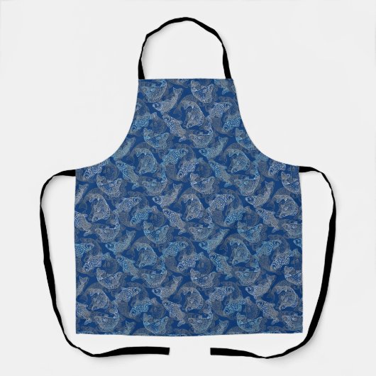 Tablier Poissons Travail motif 01.b Bleu BG (Recto)