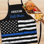 Tablier Police mince Ligne bleue Grill Master BBQ<br><div class="desc">Jeu de police - Etats-Unis Drapeau américain design en couleurs Police Drapeau, design en détresse. Ce tablier de police personnalisé est parfait pour les anniversaires, Noël, les cadeaux de retraite de la police ou la fête des pères pour votre policier. Parfait pour tous les policiers, les agents de la force...</div>