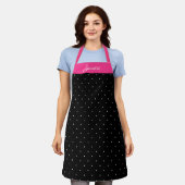 Tablier Polka noir et blanc Pointe rouge Nom personnalisé (Porté)