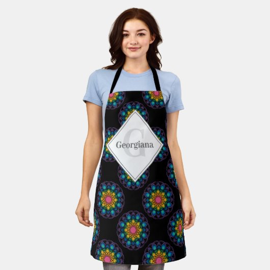 Tablier Polka Pot Polka Floral Arc-en-ciel personnalisé Ma (Porté)