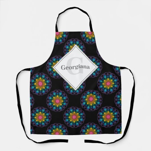 Tablier Polka Pot Polka Floral Arc-en-ciel personnalisé Ma (Recto)