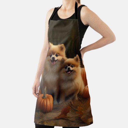 Tablier Poméranien Chiot Automne Citrouille délice (Insitu)