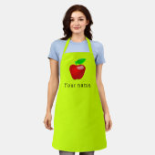 Tablier Pomme rouge en jaune néon - ajouter un nom (Porté)