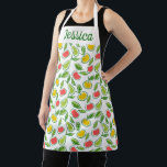 Tablier Pommes Oranges Poires Fruit Motif Personnalisé<br><div class="desc">Motif de fruits illustrés moderne sur blanc.</div>
