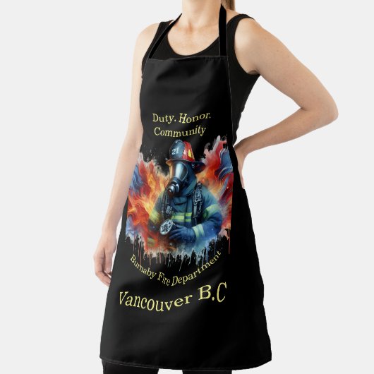Tablier Pompier héroïque au milieu des flammes vives (Insitu)