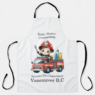 Tablier Pompier joyeux conduisant un camion de pompiers co