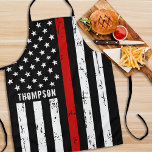 Tablier Pompier Personnalisé Mince Ligne Rouge Drapeau BBQ<br><div class="desc">Mince Red Line Firefighter Apron - Etats-Unis Drapeau américain en couleurs de Firefighter Drapeau, design en détresse. Ce tablier de pompier personnalisé est parfait pour les anniversaires, Noël, les cadeaux de retraite des pompiers ou la fête des pères pour votre pompier. Parfait pour tous les pompiers, les bénévoles de la...</div>