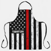 Tablier Pompier Personnalisé Mince Ligne Rouge Drapeau BBQ (Recto)