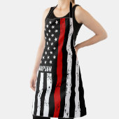 Tablier Pompier Personnalisé Mince Ligne Rouge Drapeau BBQ (Insitu)