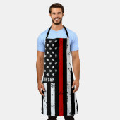 Tablier Pompier Personnalisé Mince Ligne Rouge Drapeau BBQ (Porté)