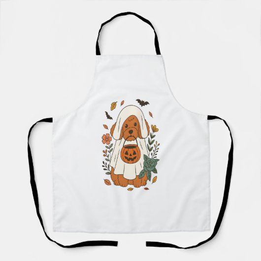 Tablier Poodle d'Halloween avec fleurs d'automne (Recto)