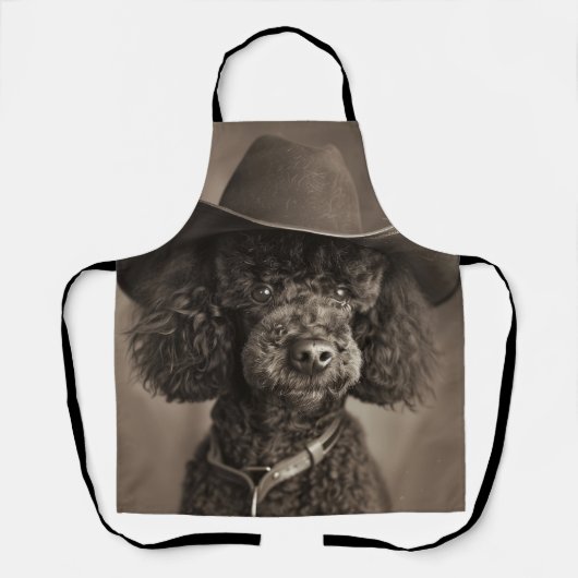Tablier Poodle noir habillé en costume d'Halloween Cowboy (Recto)
