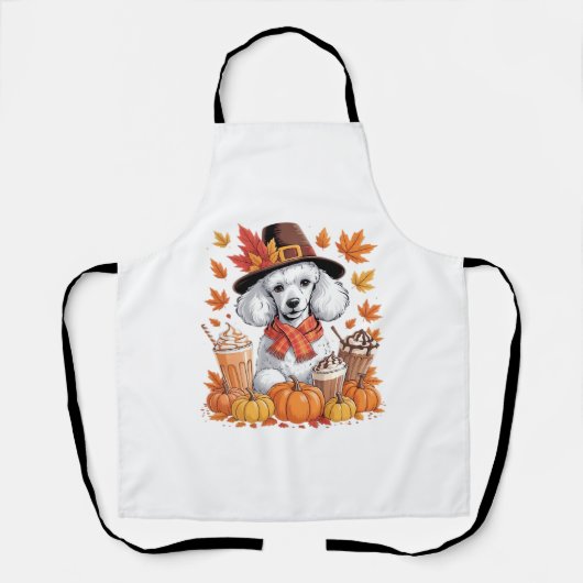 Tablier Poodle Thanksgiving Boissons Café Automne Feuilles (Recto)