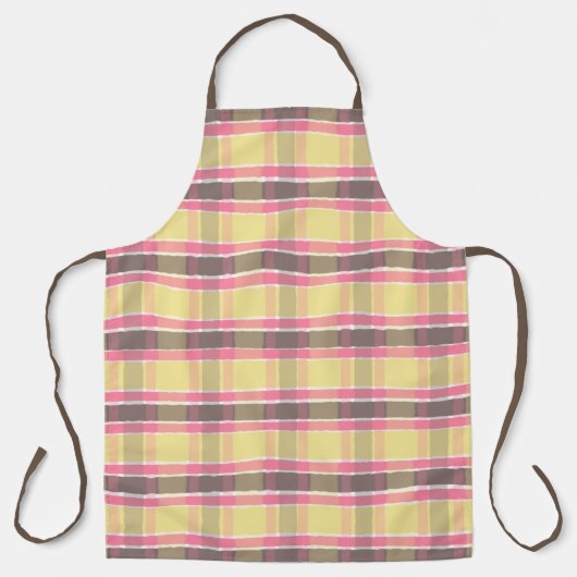 Tablier Popcorn jaune bubble gum rose marron carreaux (Recto)