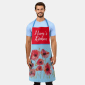 Tablier Poppies de pavot Rouge Shabby Chic Aquarelle Flora (Porté)