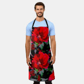 Tablier Poppy Red Retro Floral Design (Porté)