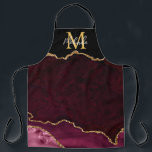 Tablier Porte en marbre rouge et or<br><div class="desc">Cet tablier dispose d'un élégant arrière - plan en marbre d'agate glamour avec des détails de gemstone de géode et des accents de parties scintillant d'or faux. Le monogramme combine écriture manuscrite et polices sans serif modernes pour un look élégant et sophistiqué. Cela fera le cadeau idéal car il peut...</div>