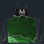 Tablier Porte en marbre vert et argent<br><div class="desc">Cet tablier dispose d'un élégant arrière - plan en marbre d'agate glamour avec des détails de gemstone de géode et des accents de parties scintillant faux argent. Le monogramme combine écriture manuscrite et polices sans serif modernes pour un look élégant et sophistiqué. Cela fera le cadeau idéal car il peut...</div>