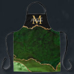 Tablier Porte en marbre vert et or<br><div class="desc">Cet tablier dispose d'un élégant arrière - plan en marbre d'agate glamour avec des détails de gemstone de géode et des accents de parties scintillant d'or faux. Le monogramme combine écriture manuscrite et polices sans serif modernes pour un look élégant et sophistiqué. Cela fera le cadeau idéal car il peut...</div>