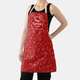 Tablier Porte rouge mignonne tirée main de Noël