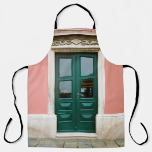 Tablier PORTE turquoise EN BOIS AVEC CADRE EN ACIER BLANC