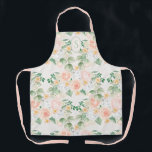 Tablier Porte vert rose rose monogramme<br><div class="desc">Joli motif floral rose,  pêche et sauge vert. Tellement chic,  mignon.</div>