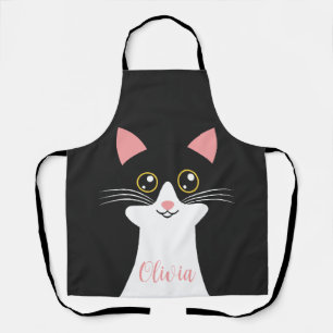 Tablier Portrait de chat noir mignon du milieu du siècle