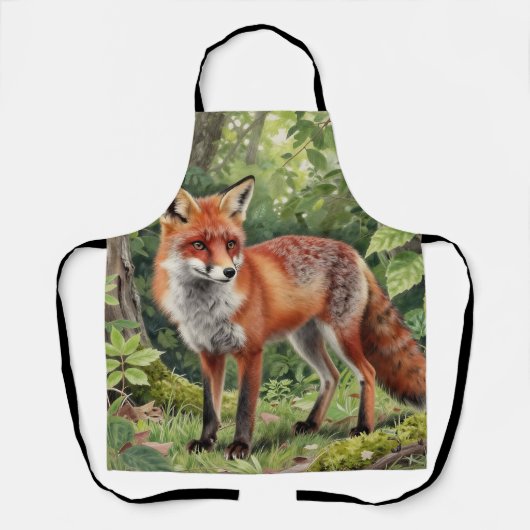 Tablier Portrait de faune forestière du renard roux (Recto)
