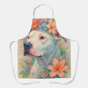 Tablier Portrait de Pit Bull Floral Coloré en Impression G