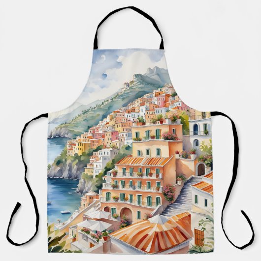 Tablier Positano : Le charme de l'aquarelle sur la côte am (Recto)