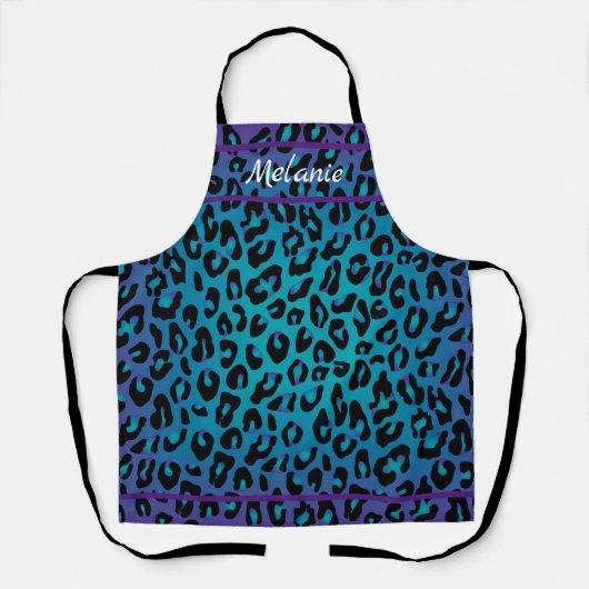 Tablier Poster de animal Leopard Turquoise tendance violet (Recto)