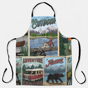 Tablier Posters vintage de loisirs en plein air avec canoë