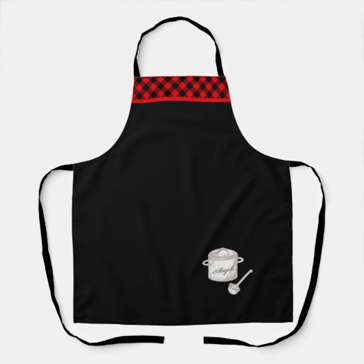 Tablier Pot de chef en carton rouge et noir personnalisé (Recto)