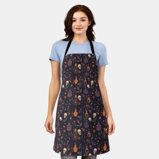Tablier Potion faisant Apron ft. Crânes et bouteilles de p (Porté)