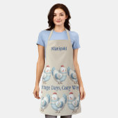 Tablier Poule de Cottage en Gingham Bleu (Porté)