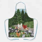 Tablier Poules, poussins et flocons de neige bleu clair (Recto)