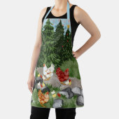 Tablier Poules, poussins et flocons de neige bleu clair (Insitu)