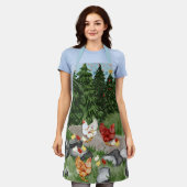 Tablier Poules, poussins et flocons de neige bleu clair (Porté)