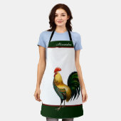 Tablier Poulet à coq coloré vert personnalisé (Porté)