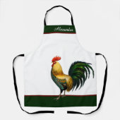 Tablier Poulet à coq coloré vert personnalisé (Recto)