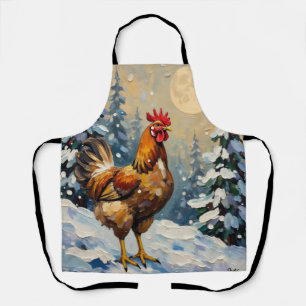 Tablier Poulet Vintage dans un Paysage de Noël enneigé