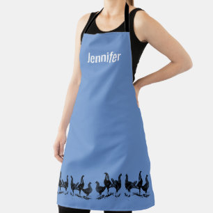 Tablier Poulets rustiques à la mode sur monogramme bleu