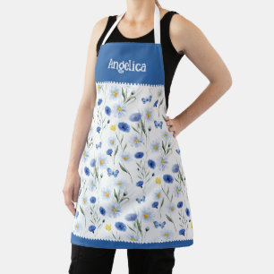 Tablier Prairie de Fleurs Sauvages Aquarelle Bleue Nom