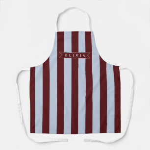 Tablier Pré-personnalisé Marron Bleu Cabana Rayé