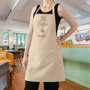Tablier Premier script de nom mocha beige café