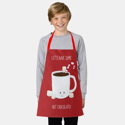 Tablier Prenons du chocolat chaud rouge blanc (Porté)
