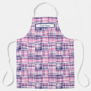 Tablier Prépa Multicolore Patchwork Madras Rose Bleu Marin