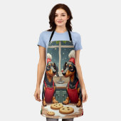 Tablier Préparateurs de biscuits de Noël teckel Peinture d (Porté)
