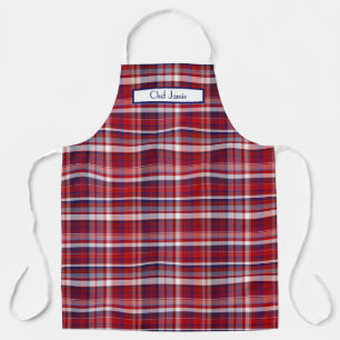 Tablier Préparatoire Multicolore Madras Rouge Foncé Marine
